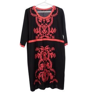 NWT MISOOK Dress Size 2X Black Red Acrylic Knit Stretch 3/4 Sleeve Shift